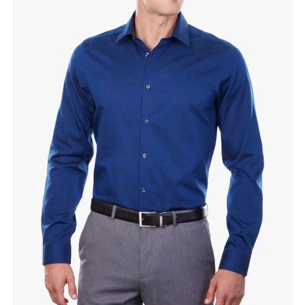 NWT Calvin Klein Steel Blue Velvet Non Iron Size 18 32/33 Dress Shirt